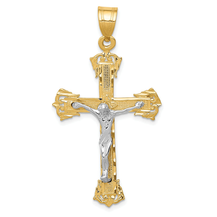 14k Two-tone Diamond-cut Crucifix Pendant-C2000