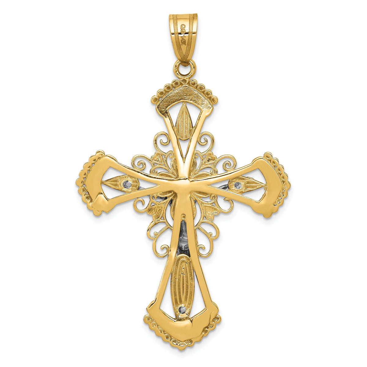 14k Two-tone Diamond-cut Crucifix Pendant-C2004