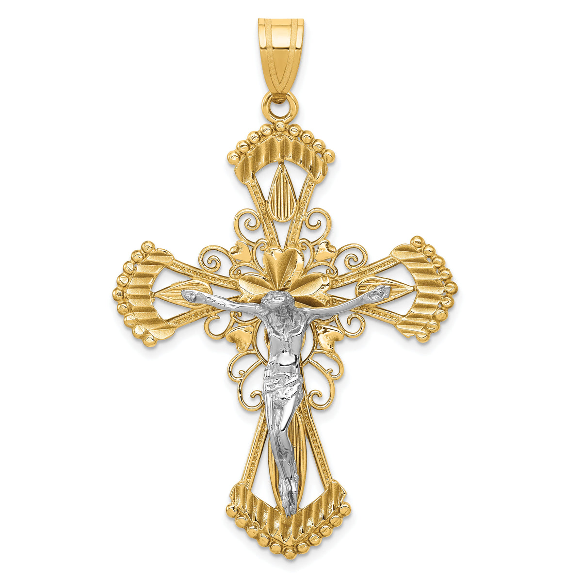 14k Two-tone Diamond-cut Crucifix Pendant-C2004