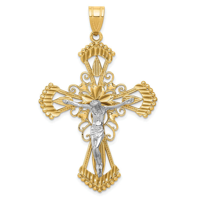 14k Two-tone Diamond-cut Crucifix Pendant-C2004