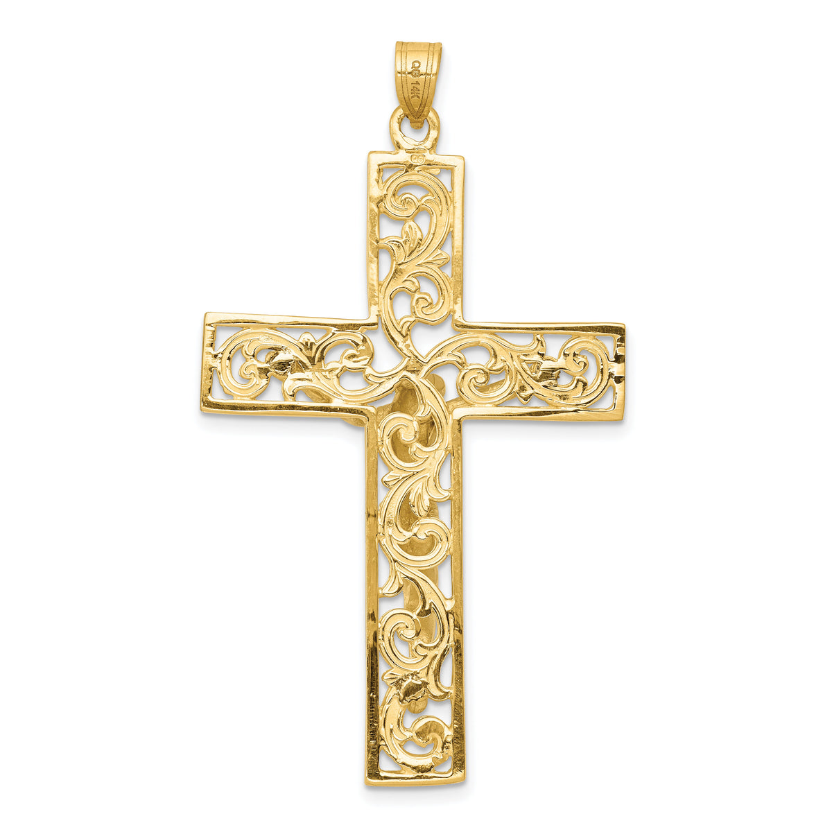 14k Two-tone Diamond-cut Crucifix Pendant-C2015