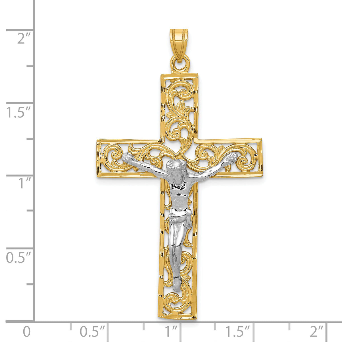 14k Two-tone Diamond-cut Crucifix Pendant-C2015