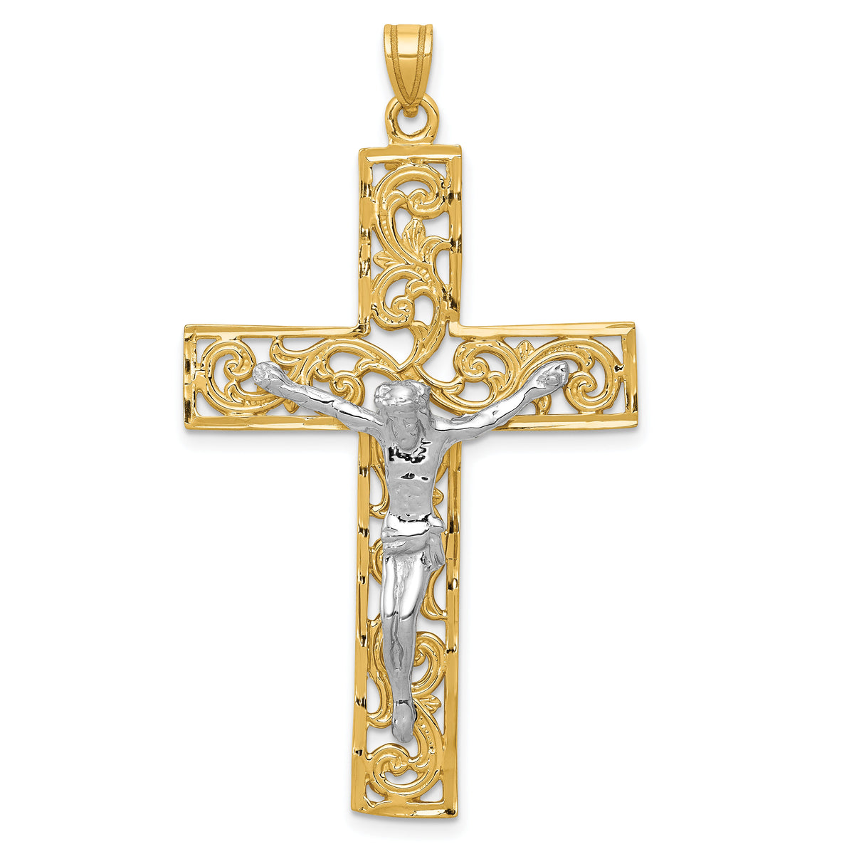 14k Two-tone Diamond-cut Crucifix Pendant-C2015
