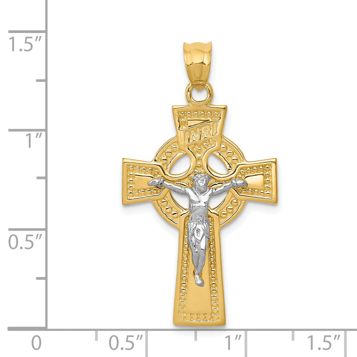 14k Two-tone INRI Celtic Crucifix Pendant-C2024