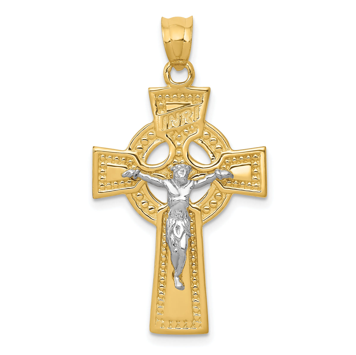 14k Two-tone INRI Celtic Crucifix Pendant-C2024