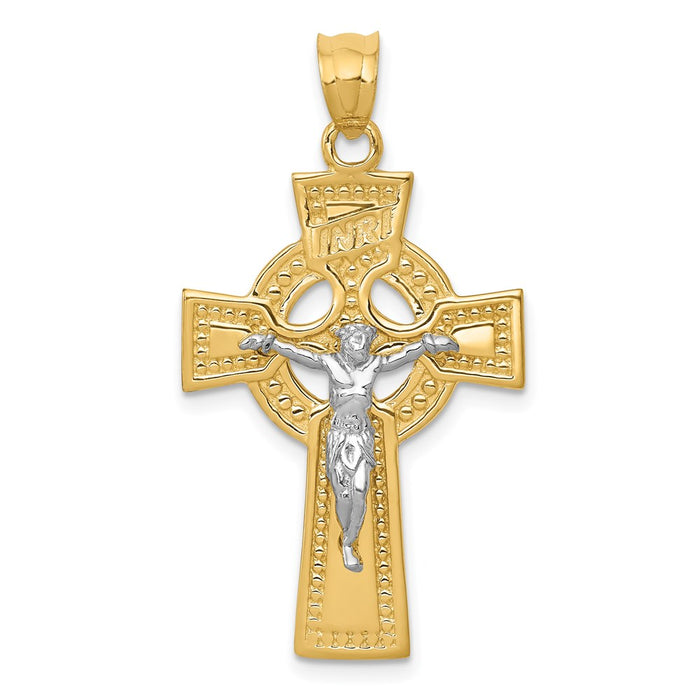 14k Two-tone INRI Celtic Crucifix Pendant-C2024