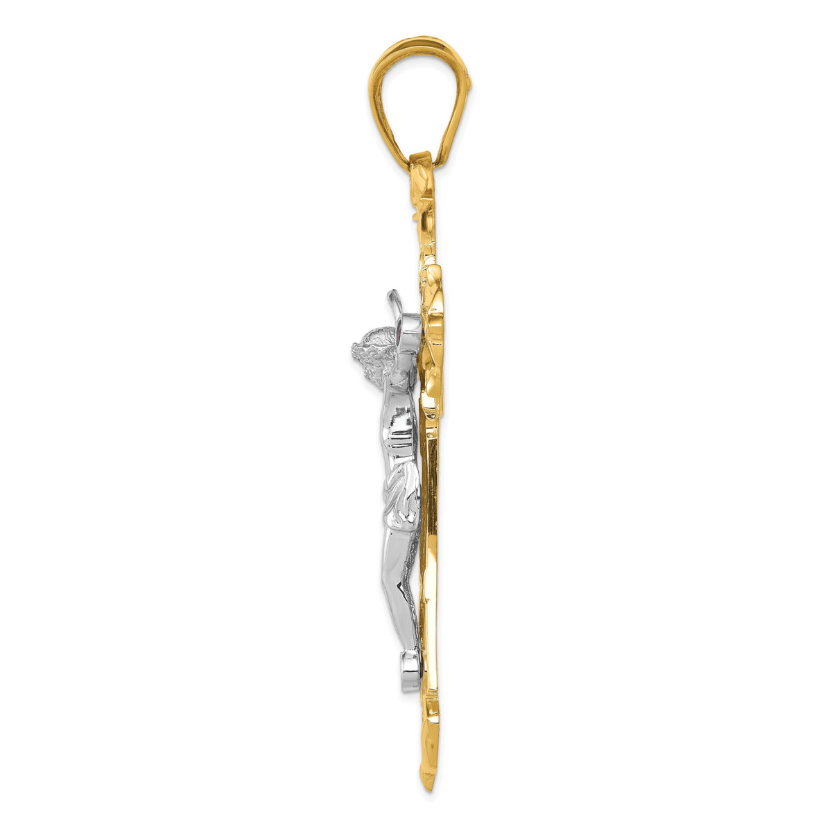 14k Two-tone Polished with Red CZs Crucifix Pendant-C2035