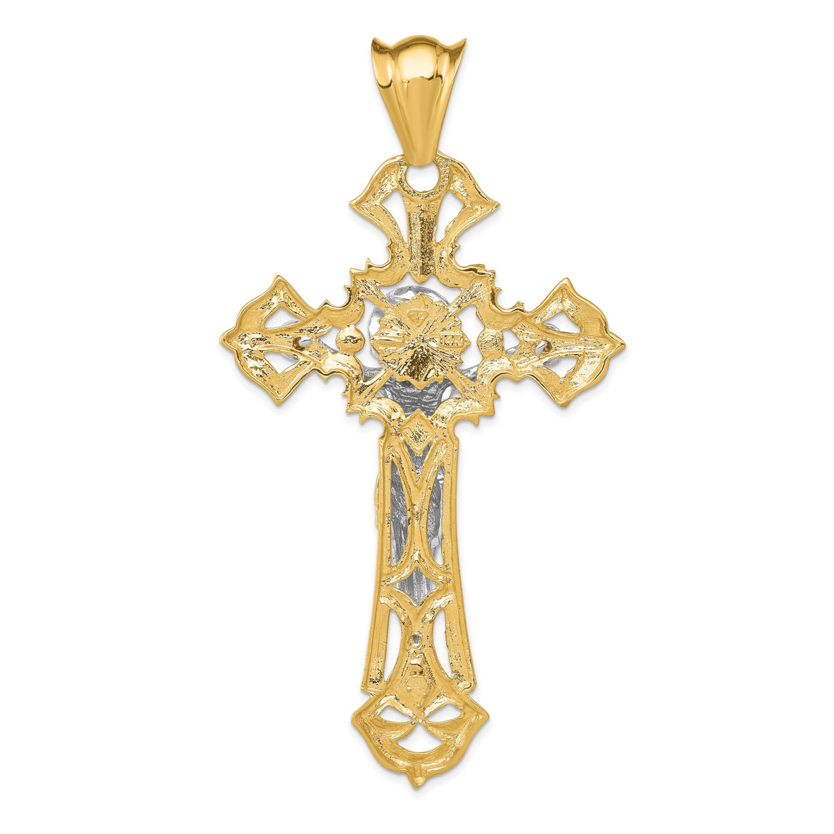 14k Two-tone Polished with Red CZs Crucifix Pendant-C2035