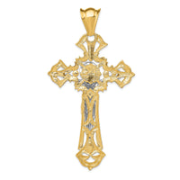 14k Two-tone Polished with Red CZs Crucifix Pendant-C2035