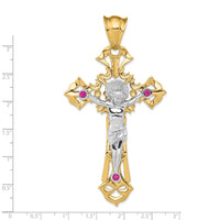 14k Two-tone Polished with Red CZs Crucifix Pendant-C2035