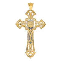 14k Two-tone Polished with Red CZs Crucifix Pendant-C2036