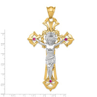14k Two-tone Polished with Red CZs Crucifix Pendant-C2036
