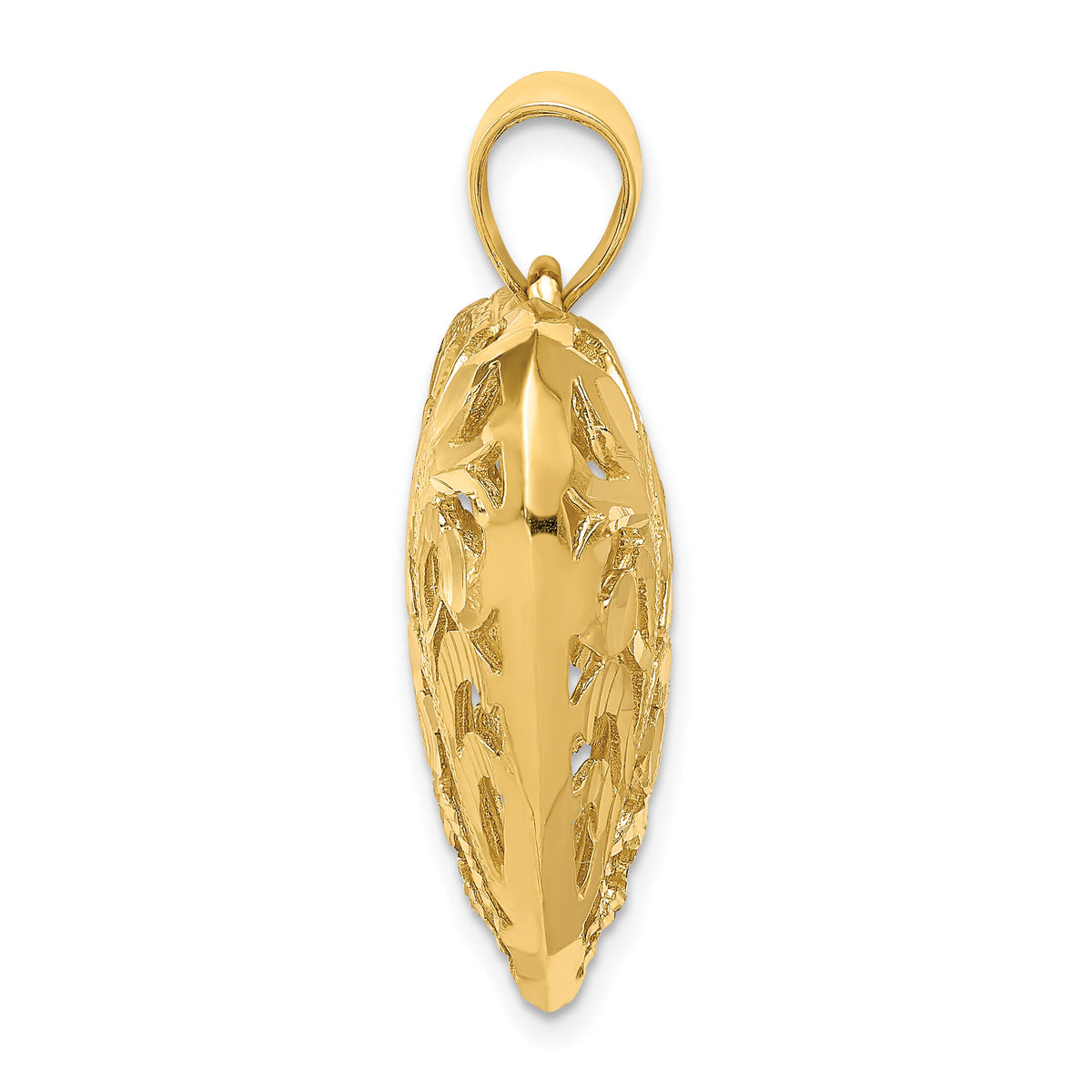 14K Polished Diamond-cut Filigree 3-D Heart Pendant-C205