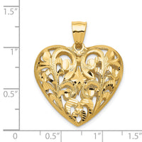 14K Polished Diamond-cut Filigree 3-D Heart Pendant-C205