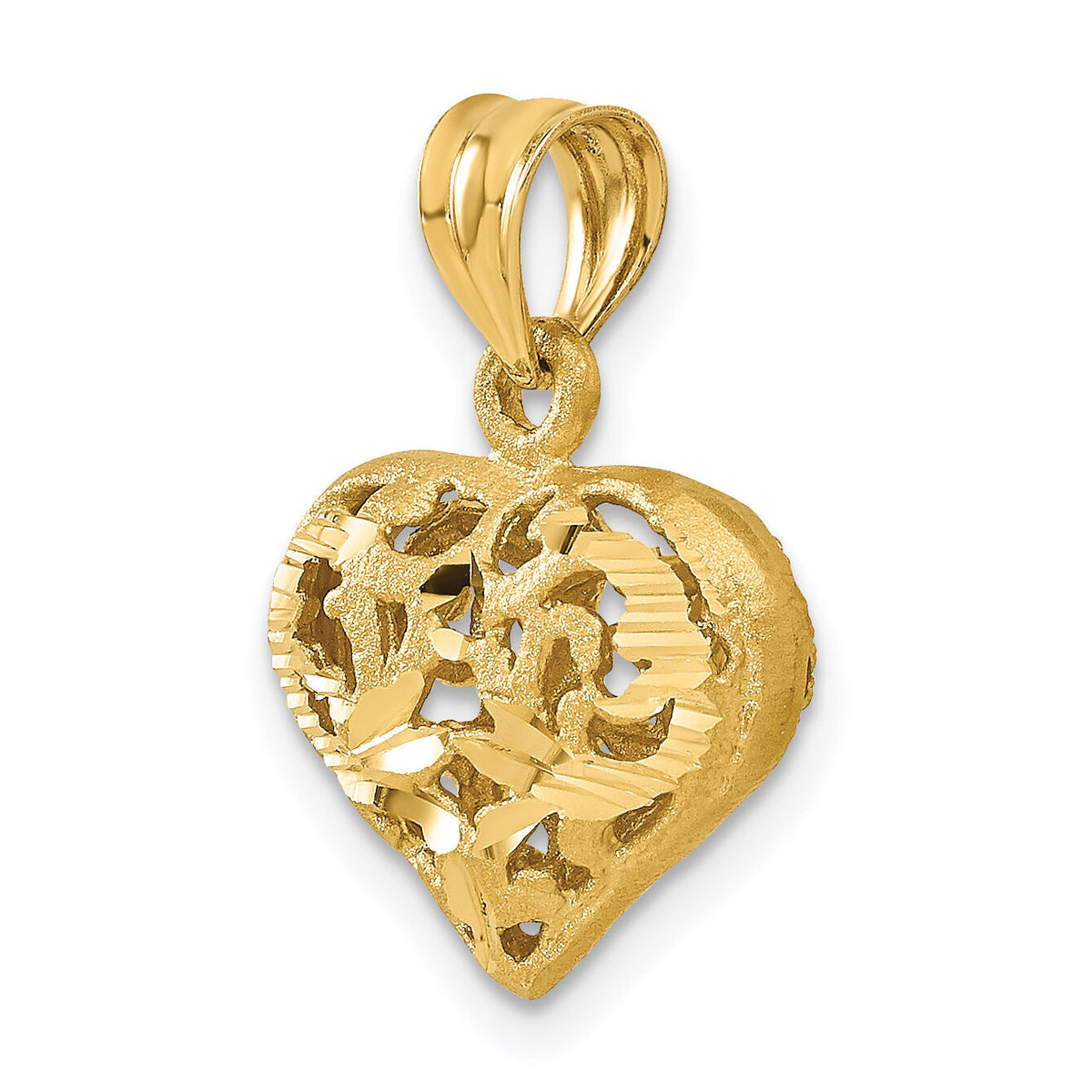 14K Polished 3-D Filigree Puffed Heart Pendant-C207