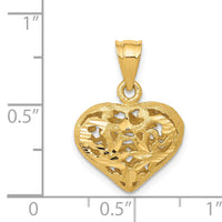 14K Polished 3-D Filigree Puffed Heart Pendant-C207