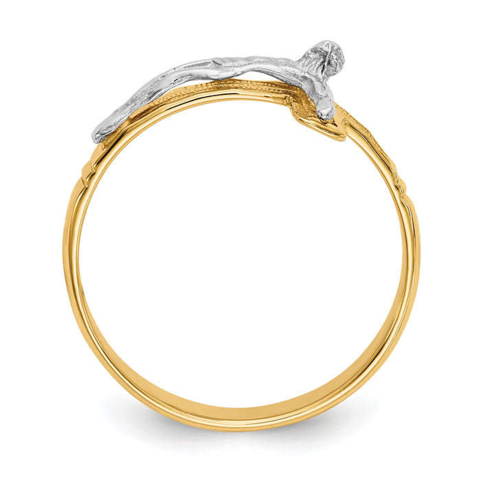 14K Two-Tone Polished Diamond-Cut Mens Crucifix Ring-C2116