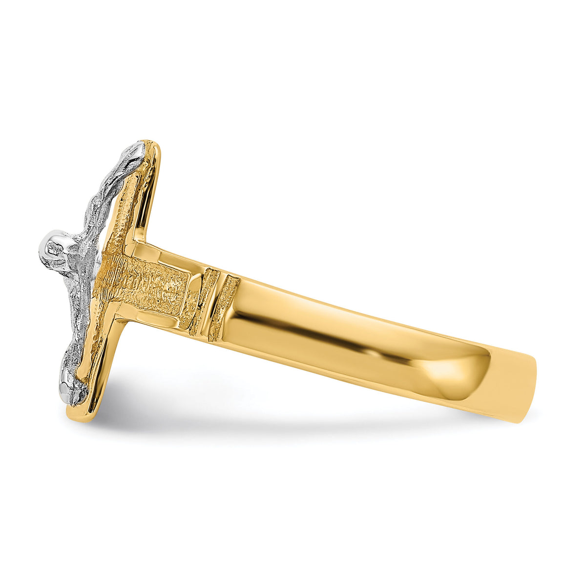 14K Two-Tone Polished Diamond-Cut Mens Crucifix Ring-C2116