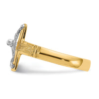 14K Two-Tone Polished Diamond-Cut Mens Crucifix Ring-C2116