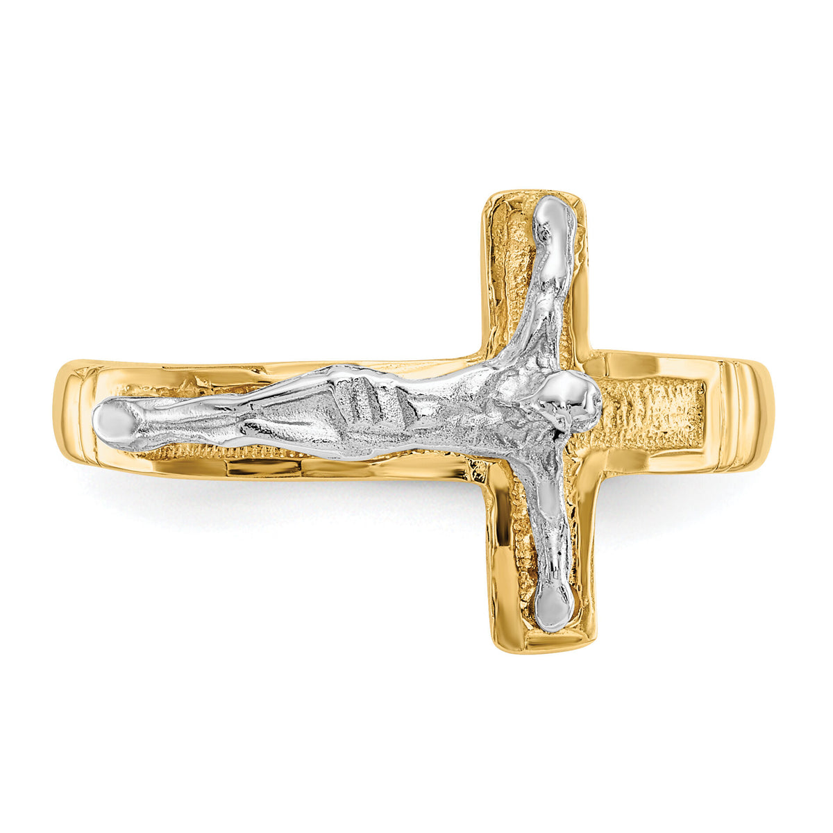 14K Two-Tone Polished Diamond-Cut Mens Crucifix Ring-C2116