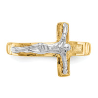 14K Two-Tone Polished Diamond-Cut Mens Crucifix Ring-C2116