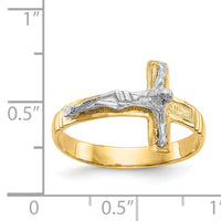 14K Two-Tone Polished Diamond-Cut Mens Crucifix Ring-C2116