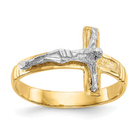 14K Two-Tone Polished Diamond-Cut Mens Crucifix Ring-C2116