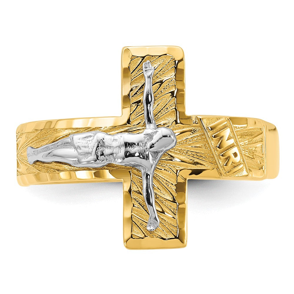 14k Two-tone Polished & Diamond-Cut Mens Crucifix Ring-C2118