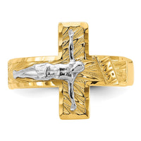 14k Two-tone Polished & Diamond-Cut Mens Crucifix Ring-C2118