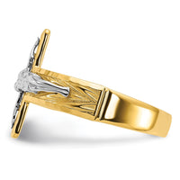 14k Two-tone Polished & Diamond-Cut Mens Crucifix Ring-C2118