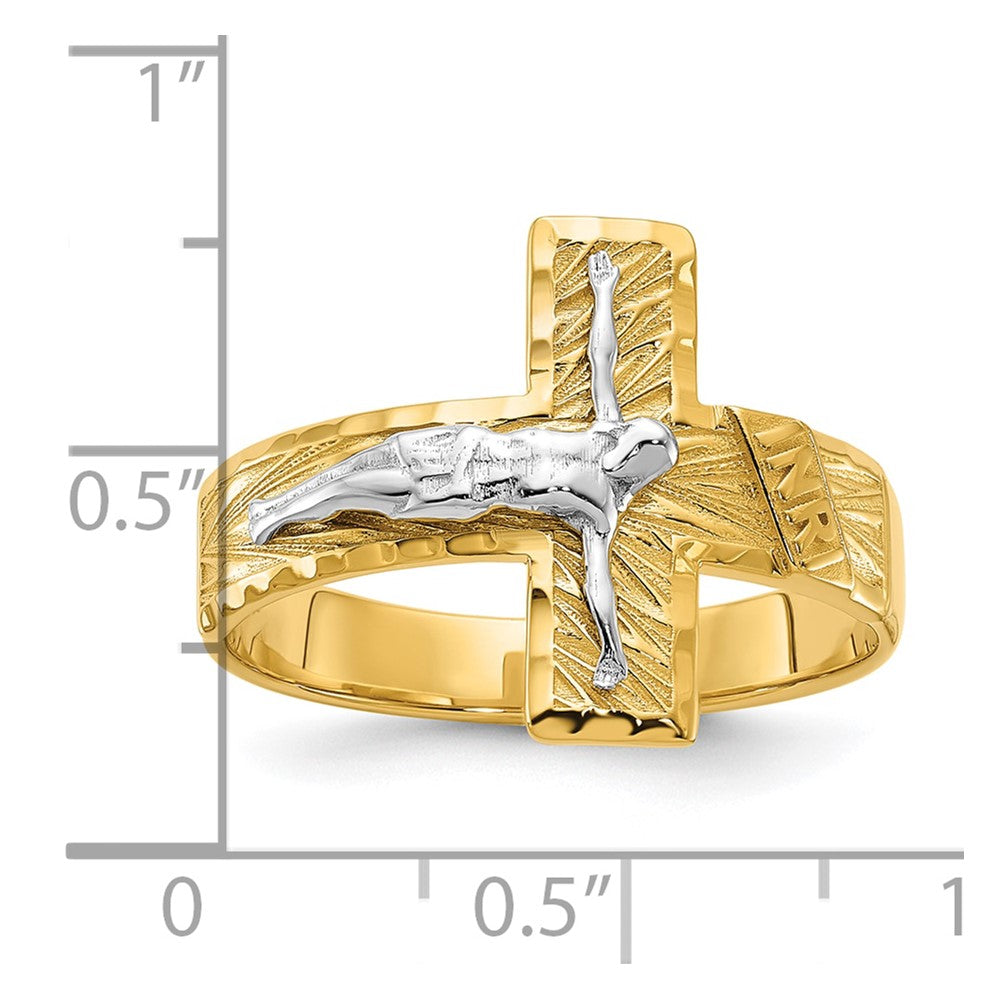 14k Two-tone Polished & Diamond-Cut Mens Crucifix Ring-C2118
