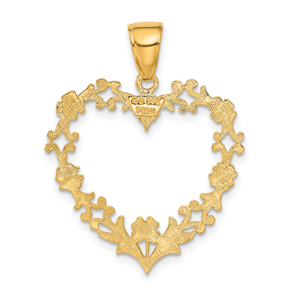 14K Polished Floral Border Heart Pendant-C2149