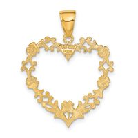 14K Polished Floral Border Heart Pendant-C2149