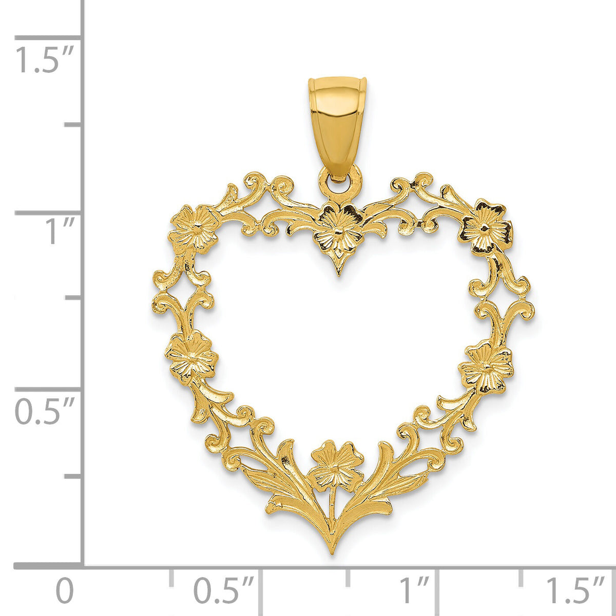 14K Polished Floral Border Heart Pendant-C2149