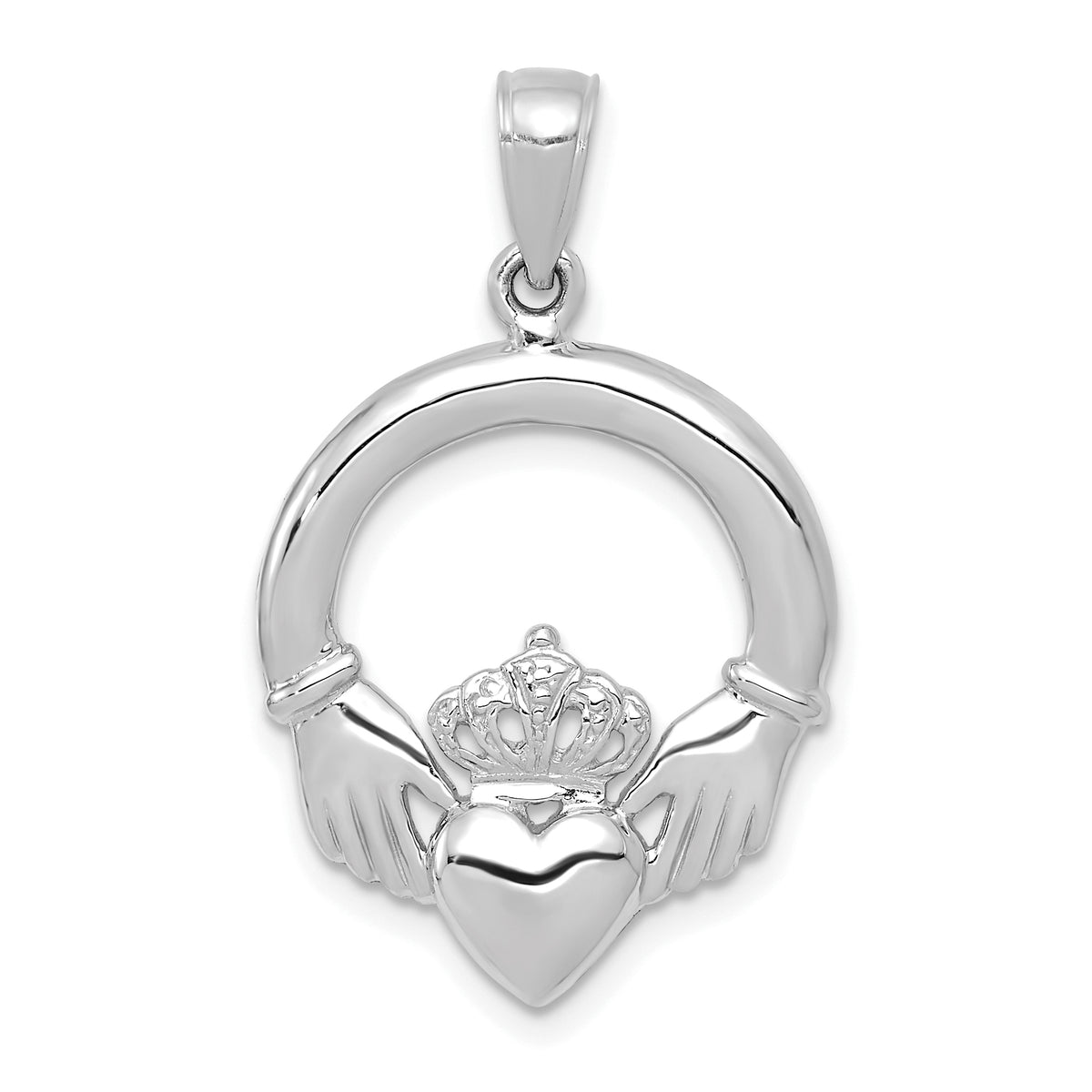 14k White Gold Polished Claddagh Pendant-C2192W