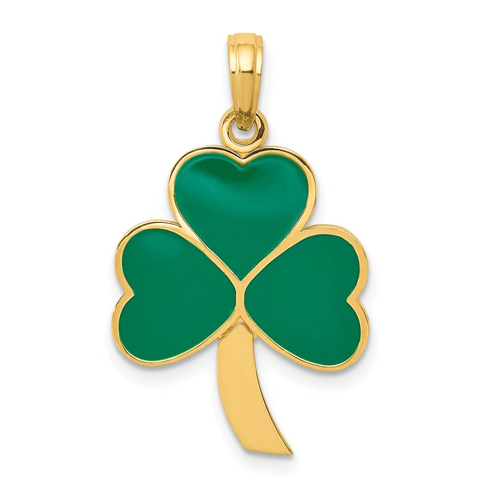 14k Green Enameled Shamrock Pendant-C2195