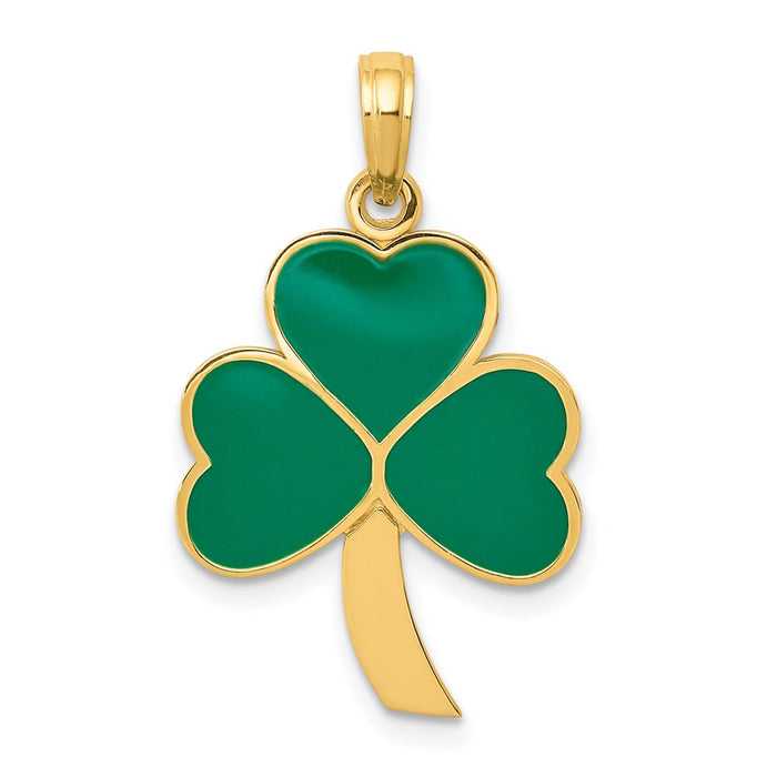 14k Green Enameled Shamrock Pendant-C2195