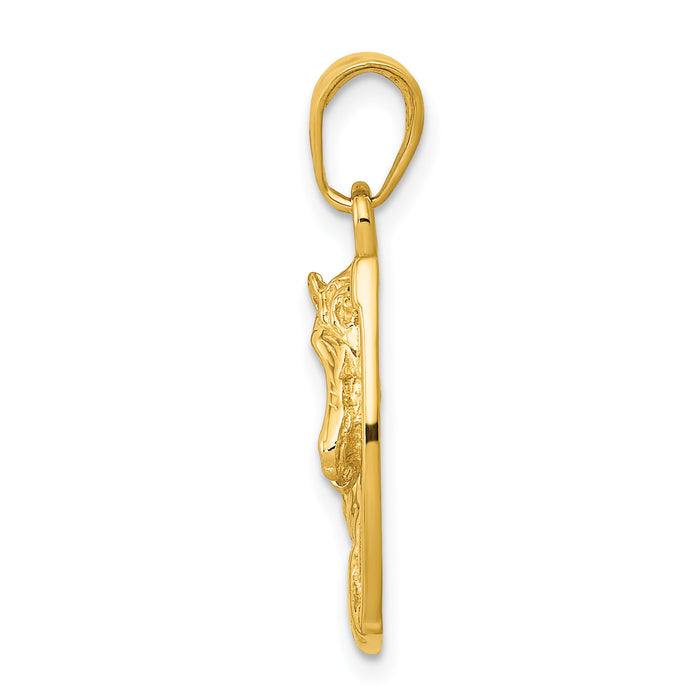 14k Solid Polished Horse Head in Horseshoe Pendant-C2201
