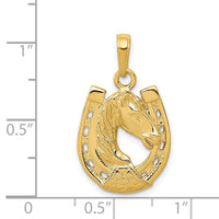 14k Solid Polished Horse Head in Horseshoe Pendant-C2201