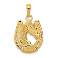 14k Solid Polished Horse Head in Horseshoe Pendant-C2201