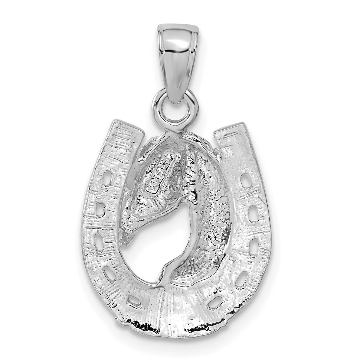 14k White Gold Solid Polished Horse Head in Horseshoe Pendant-C2201W