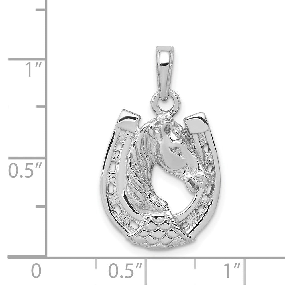 14k White Gold Solid Polished Horse Head in Horseshoe Pendant-C2201W