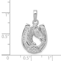 14k White Gold Solid Polished Horse Head in Horseshoe Pendant-C2201W
