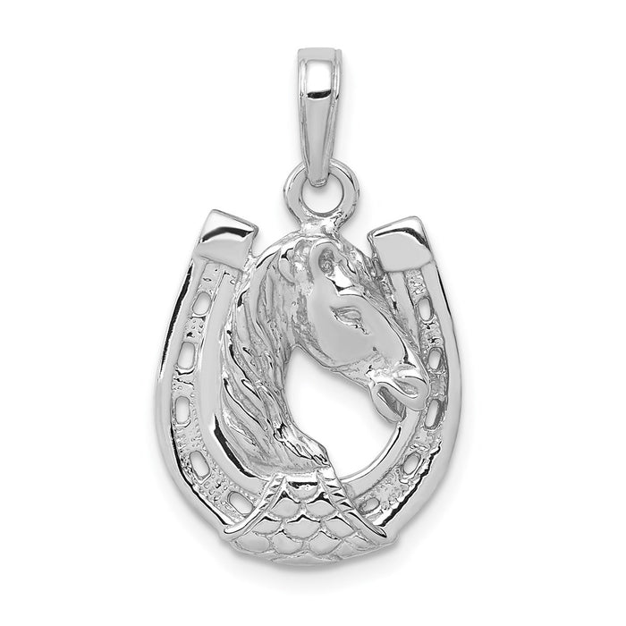 14k White Gold Solid Polished Horse Head in Horseshoe Pendant-C2201W