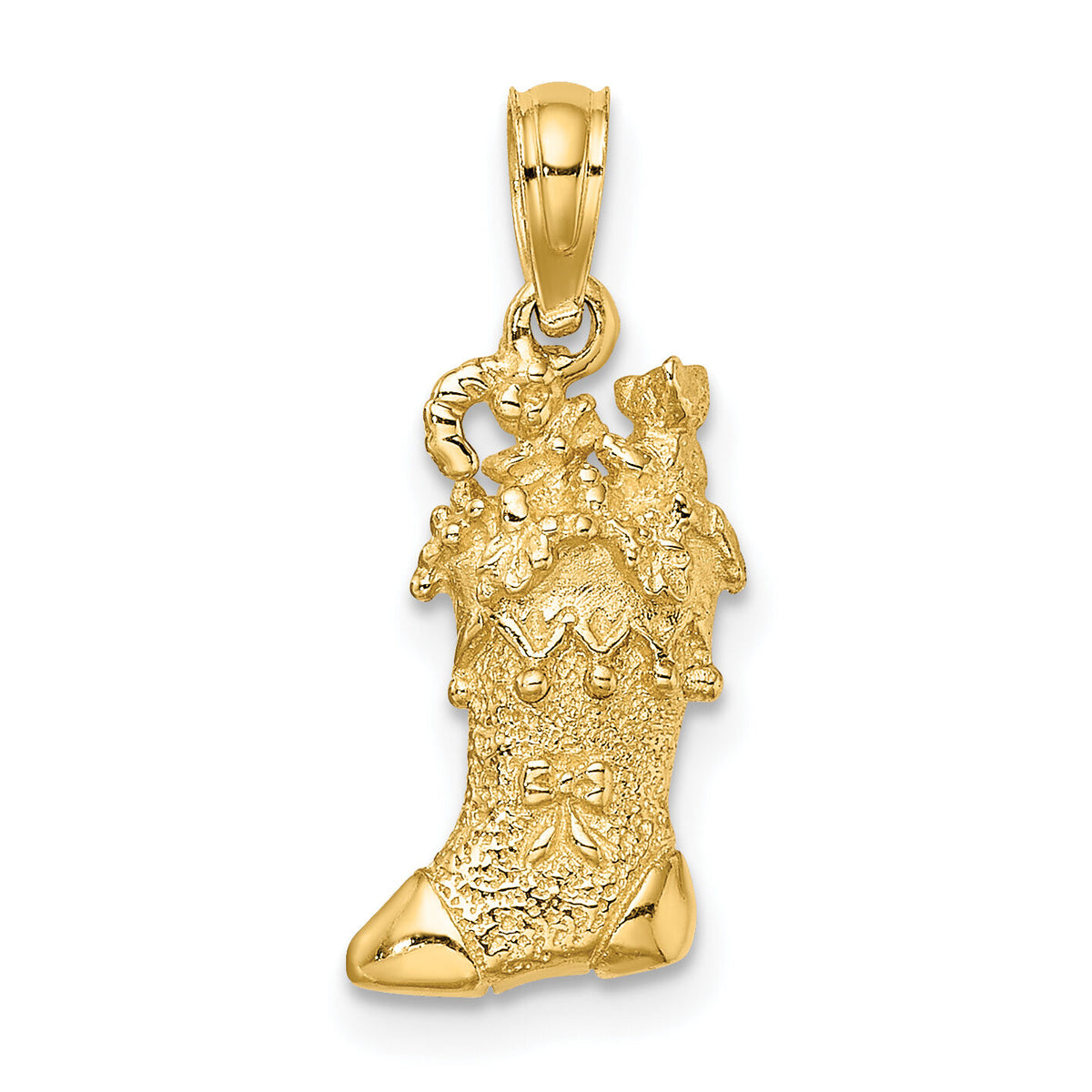 14k Solid Polished 3D Christmas Stocking Charm-C2210