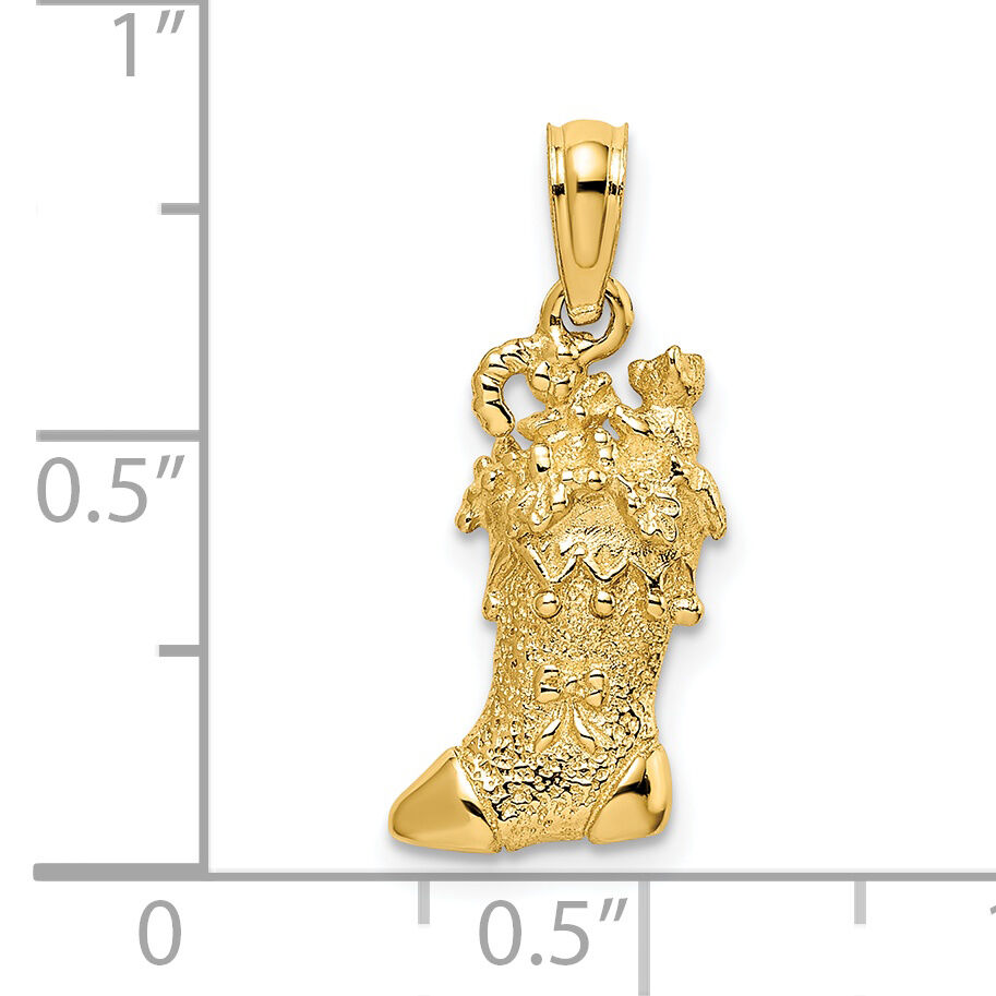 14k Solid Polished 3D Christmas Stocking Charm-C2210