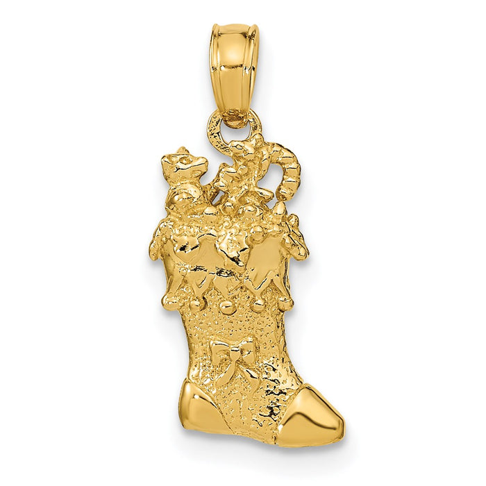 14k Solid Polished 3D Christmas Stocking Charm-C2210