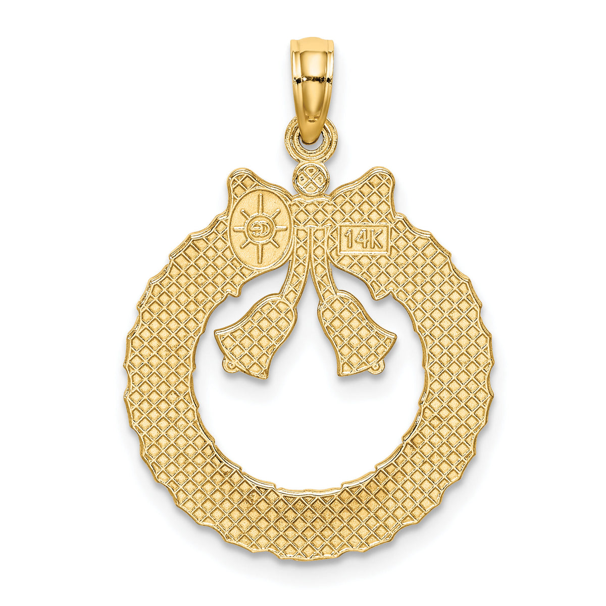 14k Satin/Polished Christmas Wreath Charm-C2211