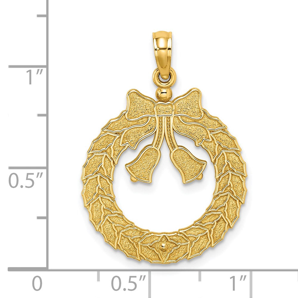 14k Satin/Polished Christmas Wreath Charm-C2211