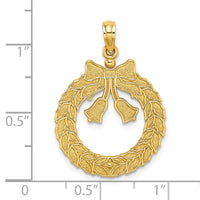 14k Satin/Polished Christmas Wreath Charm-C2211